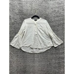 Theory Flare Sleeve Smocked Popover Light Cotton Voile Blouse White Women Size S
